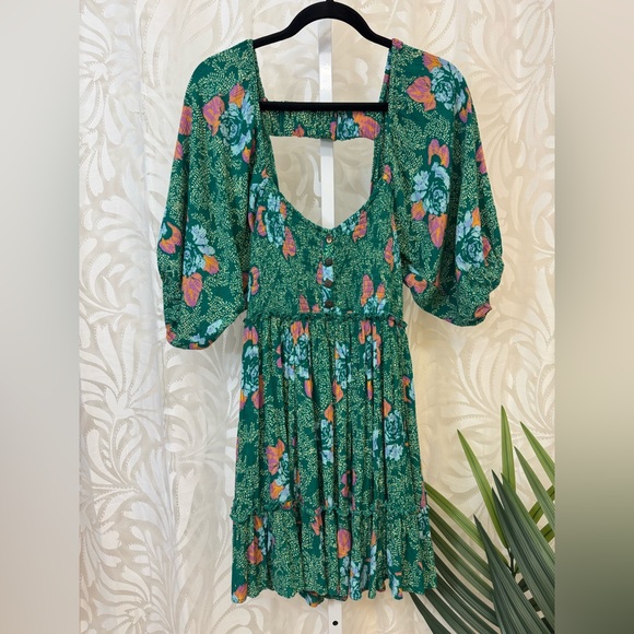 Free People Green Floral Backless Dress - Picture 1 of 10